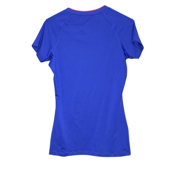 Nike PRO Women's Small S Fitted V-Neck Logo Compression Athletic Tee Purple Pink - Picture 2 of 4